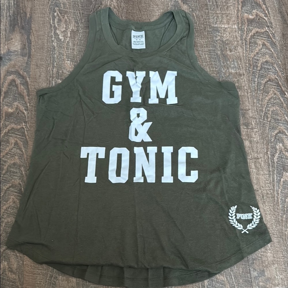 PINK Victoria's Secret Green Sleeveless Muscle Tee Crop